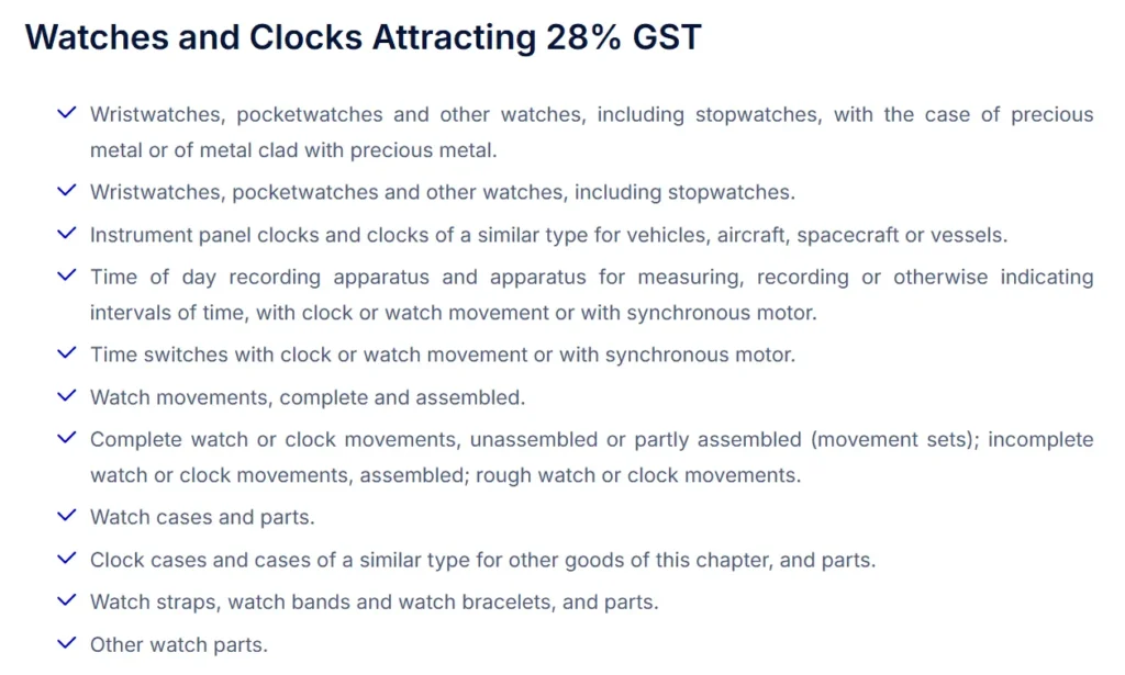 GST on Watches and Clock